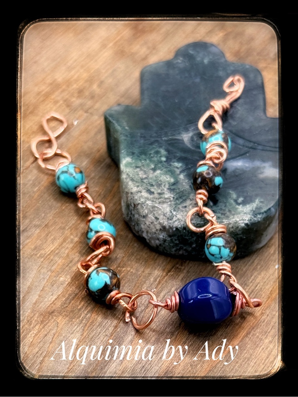 Alquimia Copper Bracelet with Turquoise & Deep Blue Beads